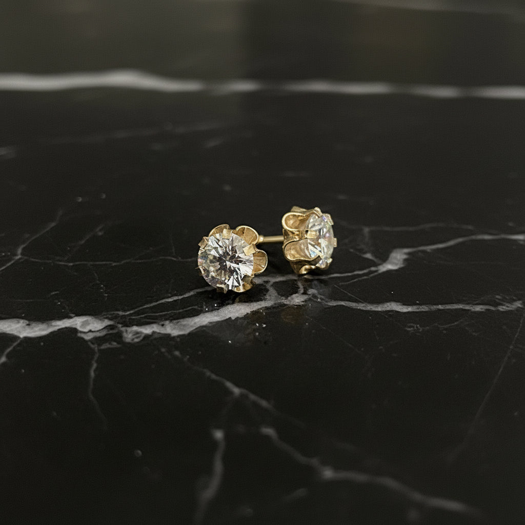 14K Yellow Gold Buttercup Setting 5mm VVS Moissanite Stud Earrings