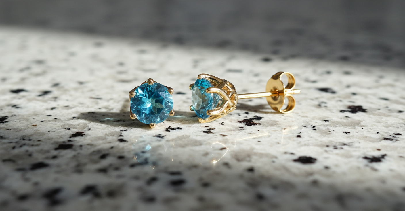 14k Yellow Gold 6mm Natural Swiss Blue Topaz Earrings