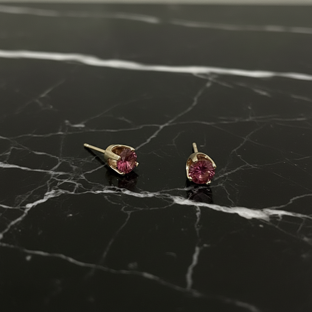 10K Yellow Gold 1.00 CTW VVS Red Moissanite 5mm Handmade Stud Earrings
