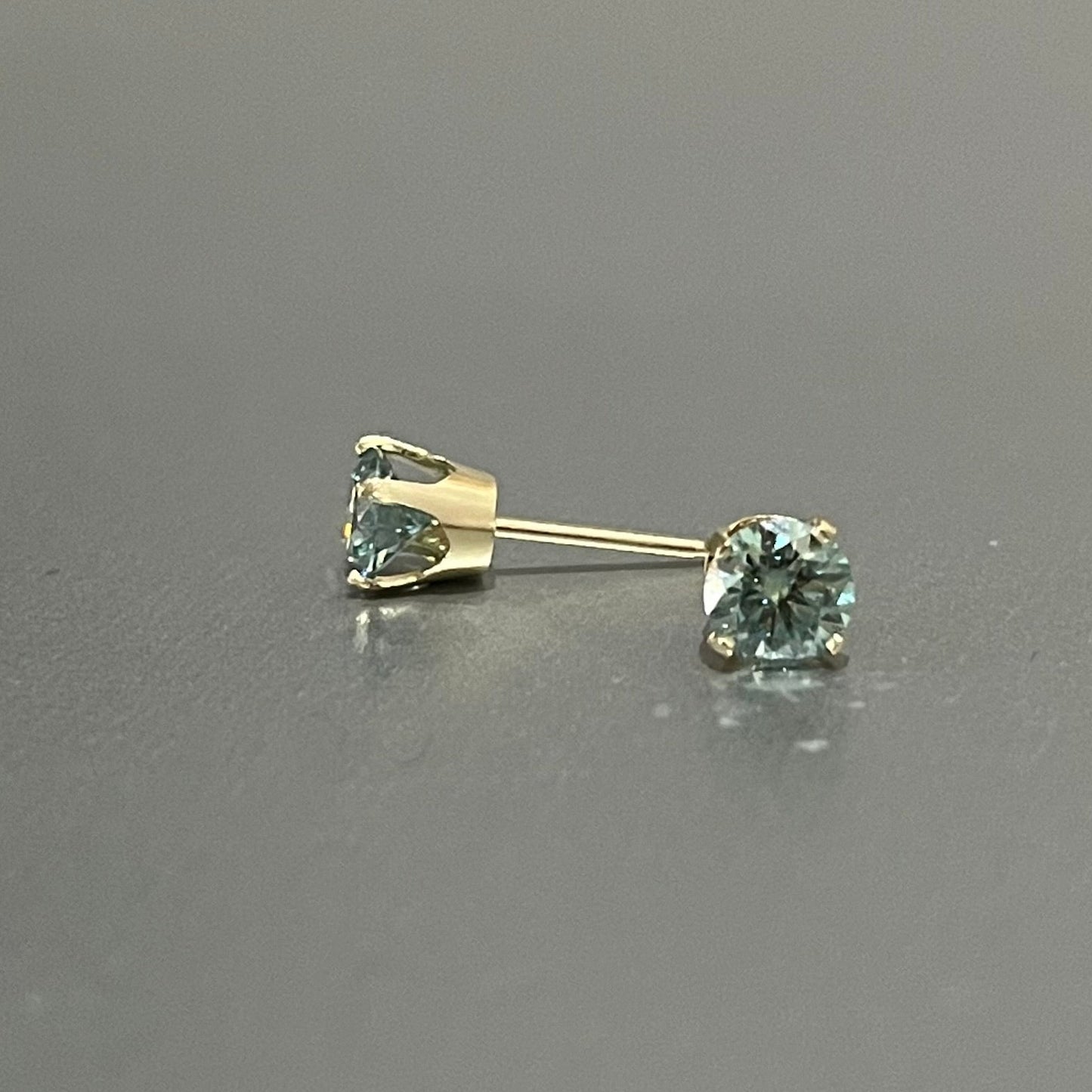 14K Yellow Gold 1 CTW Elegant Prong Setting 5mm Sea Blue Moissanite Stud Earrings