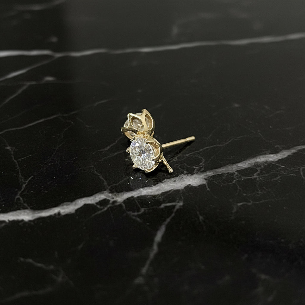 10K Yellow Gold 1.00 CTW VVS Moissanite 5mm Handmade Stud Earrings With Tulip Setting