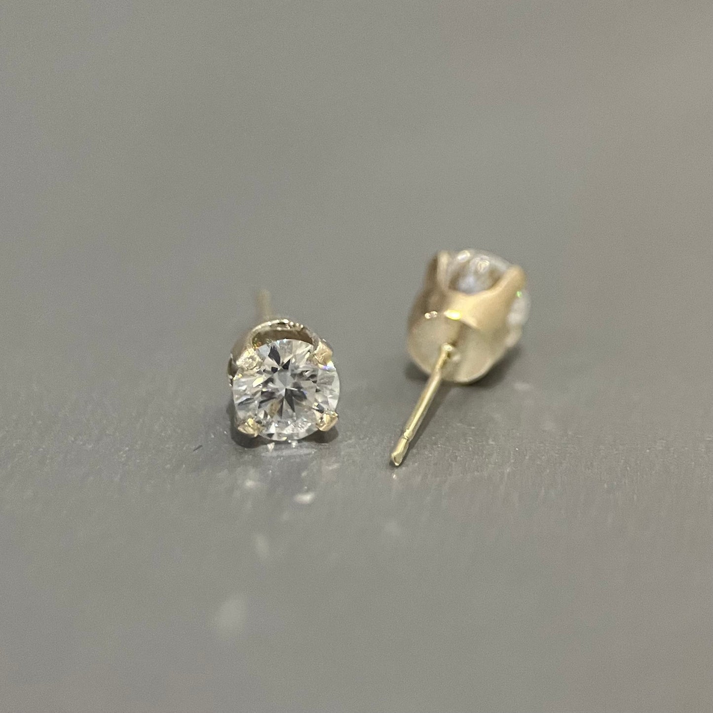 10K Yellow Gold 1.00 CTW 5mm VVS Moissanite Handmade Elegant Prong Stud Earrings