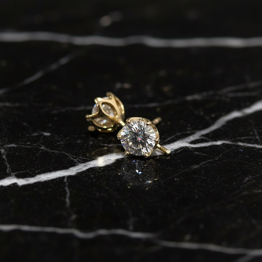 10K Yellow Gold 1.00 CTW VVS Moissanite 5mm Handmade Stud Earrings With Tulip Setting