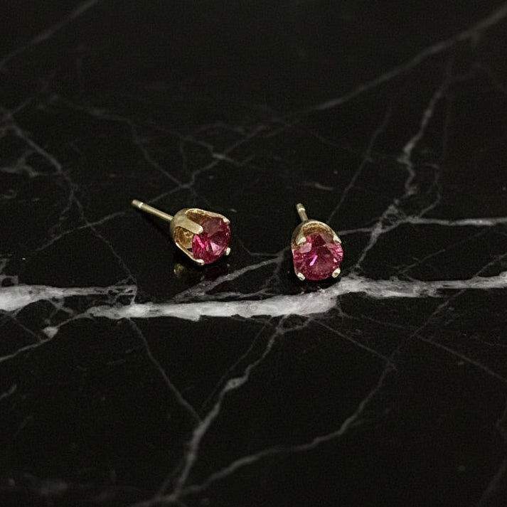 10K Yellow Gold 1.00 CTW VVS Red Moissanite 5mm Handmade Stud Earrings