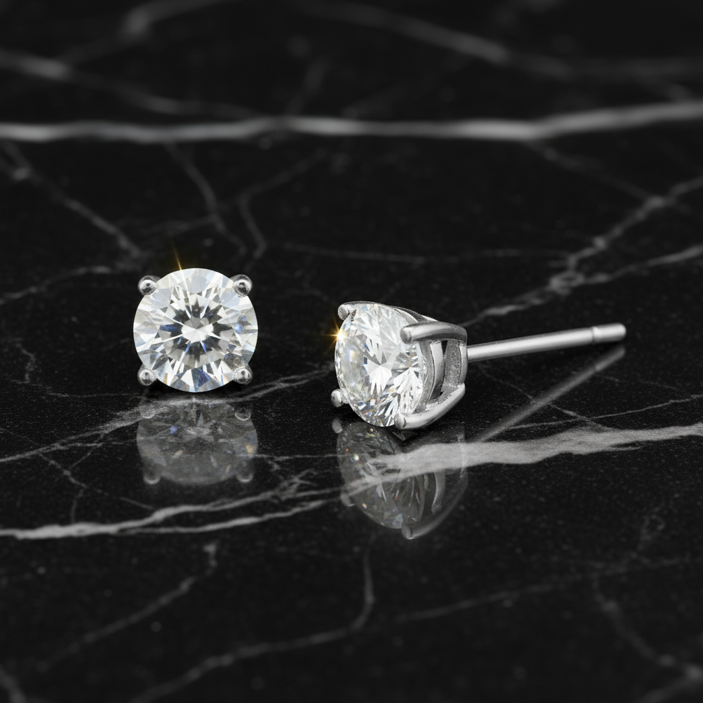 925 Sterling Silver 5mm Clear CZ Rhodium Plated Stud Earrings