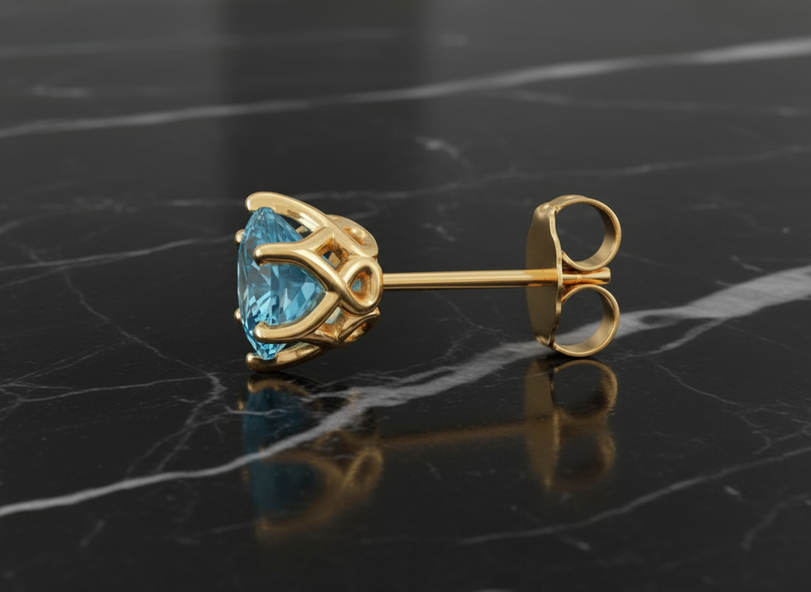 14k Yellow Gold 6mm Natural Swiss Blue Topaz Earrings