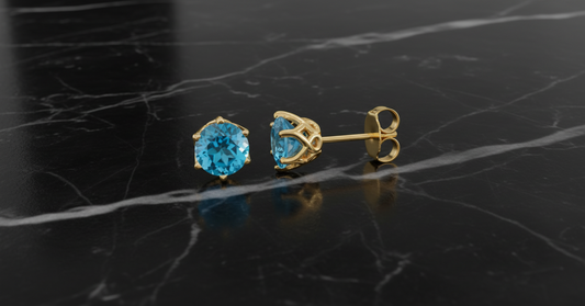 14k Yellow Gold 6mm Natural Swiss Blue Topaz Earrings