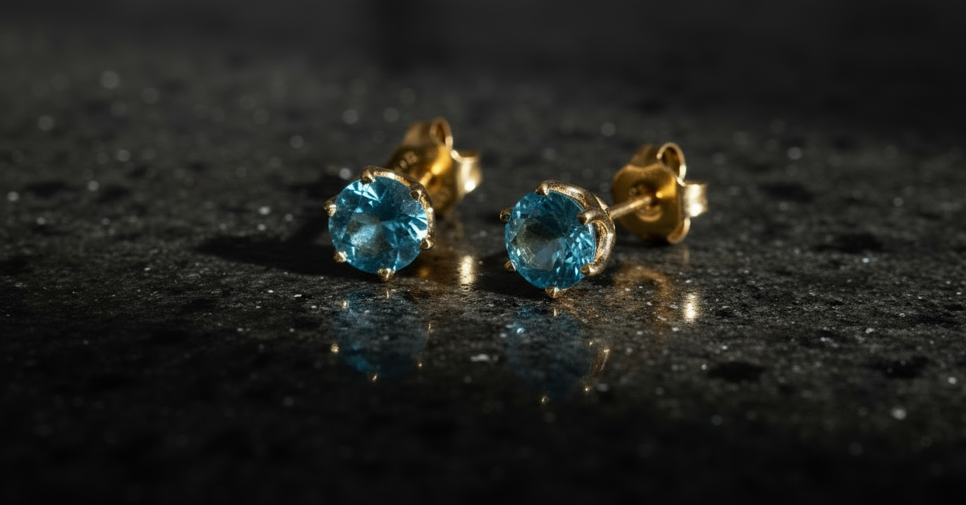 14k Yellow Gold 6mm Natural Swiss Blue Topaz Earrings