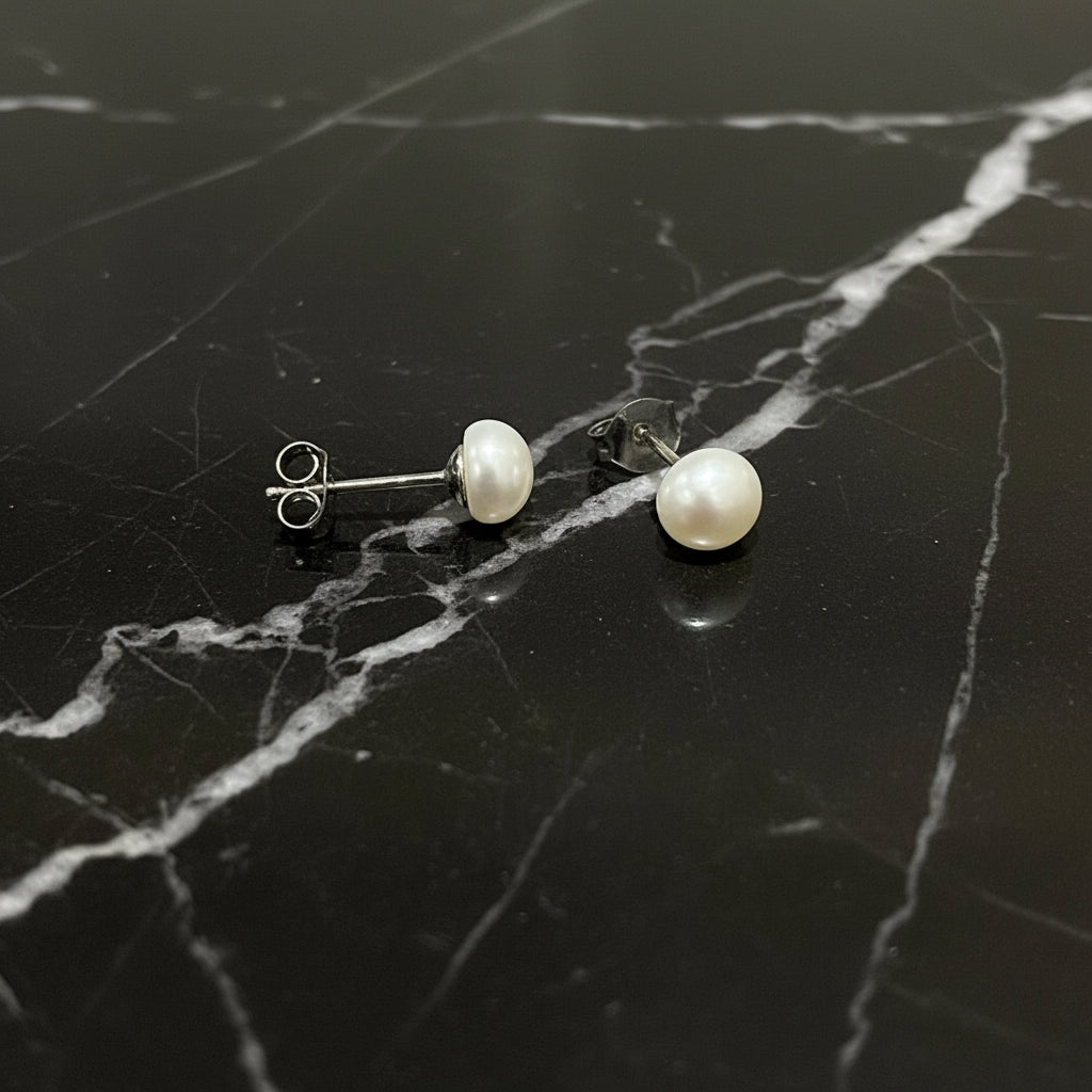 925 Sterling Silver 5mm White Freshwater Pearls Stud Earrings