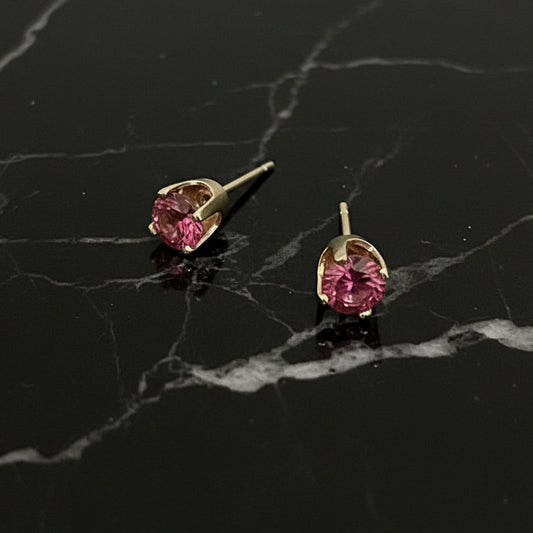 10K Yellow Gold 1.00 CTW VVS Red Moissanite 5mm Handmade Stud Earrings