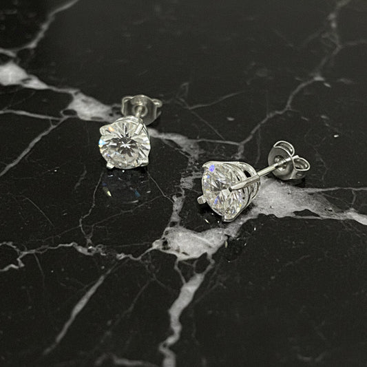 925 Sterling Silver 6.5mm Clear Moissanite Rhodium Plated Stud Earrings