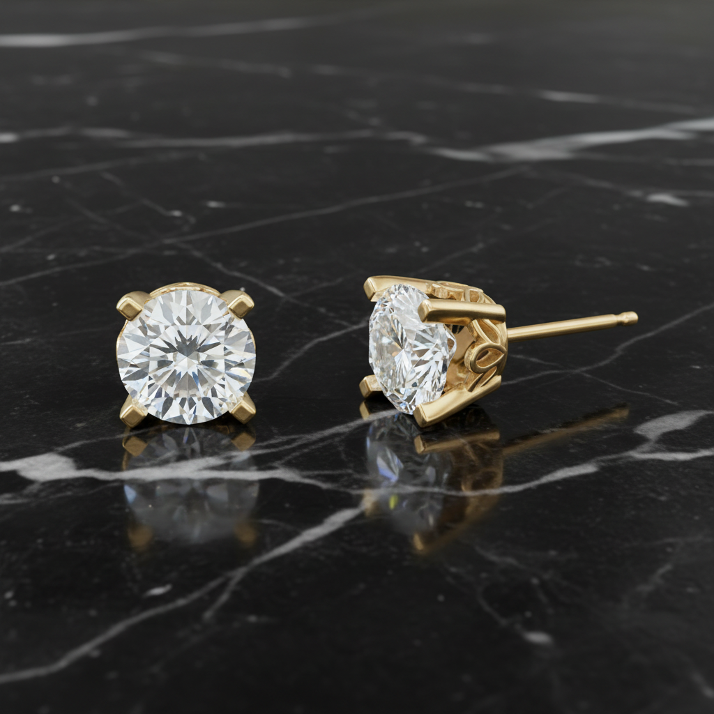 10k Yellow Gold Scroll Setting E-F Lab Diamond 1 CTW 5mm Stud Earrings