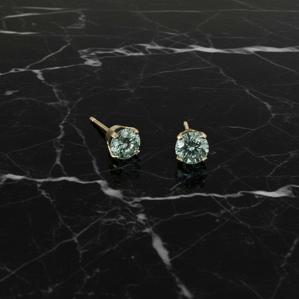14K Yellow Gold 1 CTW Elegant Prong Setting 5mm Sea Blue Moissanite Stud Earrings