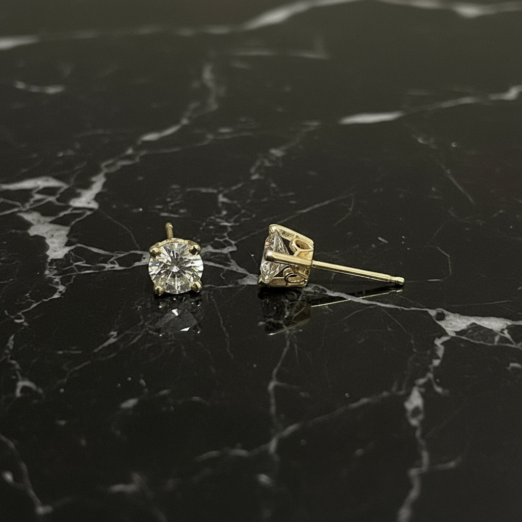 10k Yellow Gold Scroll Setting E-F Lab Diamond 1 CTW 5mm Stud Earrings