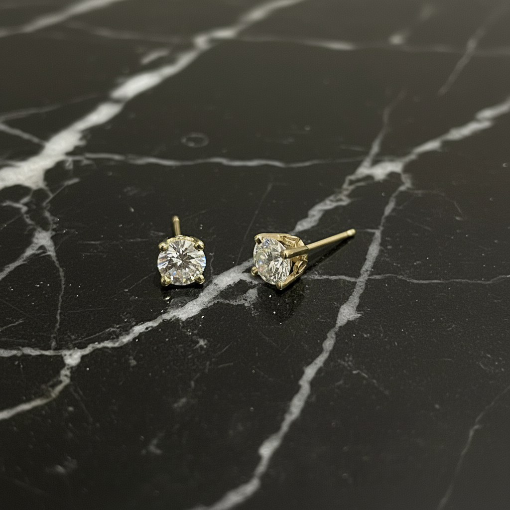 10k Yellow Gold Scroll Setting E-F Lab Diamond 1 CTW 5mm Stud Earrings