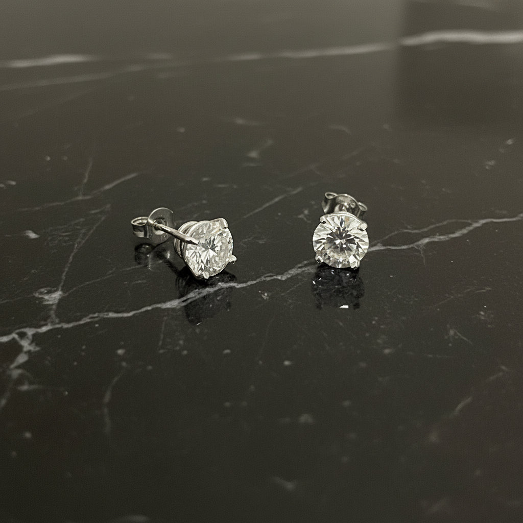 925 Sterling Silver 6.5mm Clear Moissanite Rhodium Plated Stud Earrings