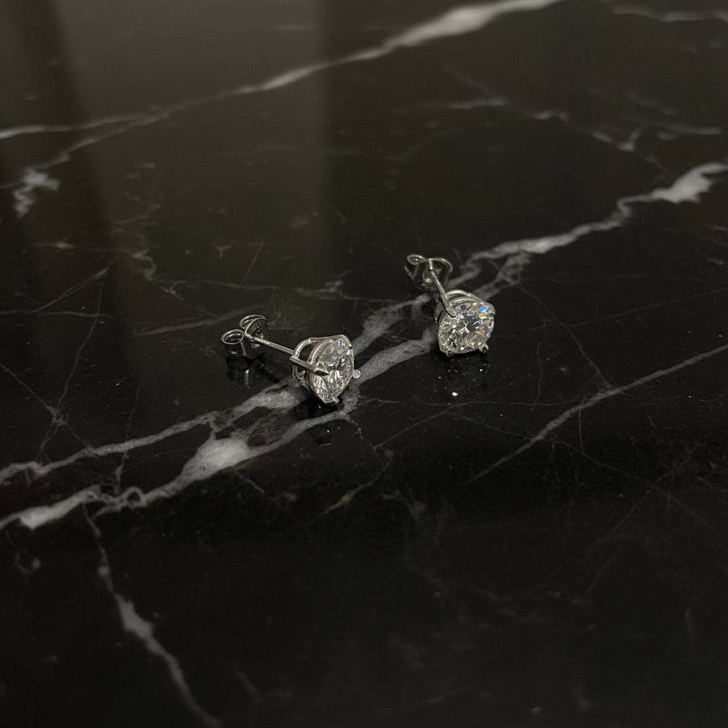 925 Sterling Silver 6.5mm Clear Moissanite Rhodium Plated Stud Earrings