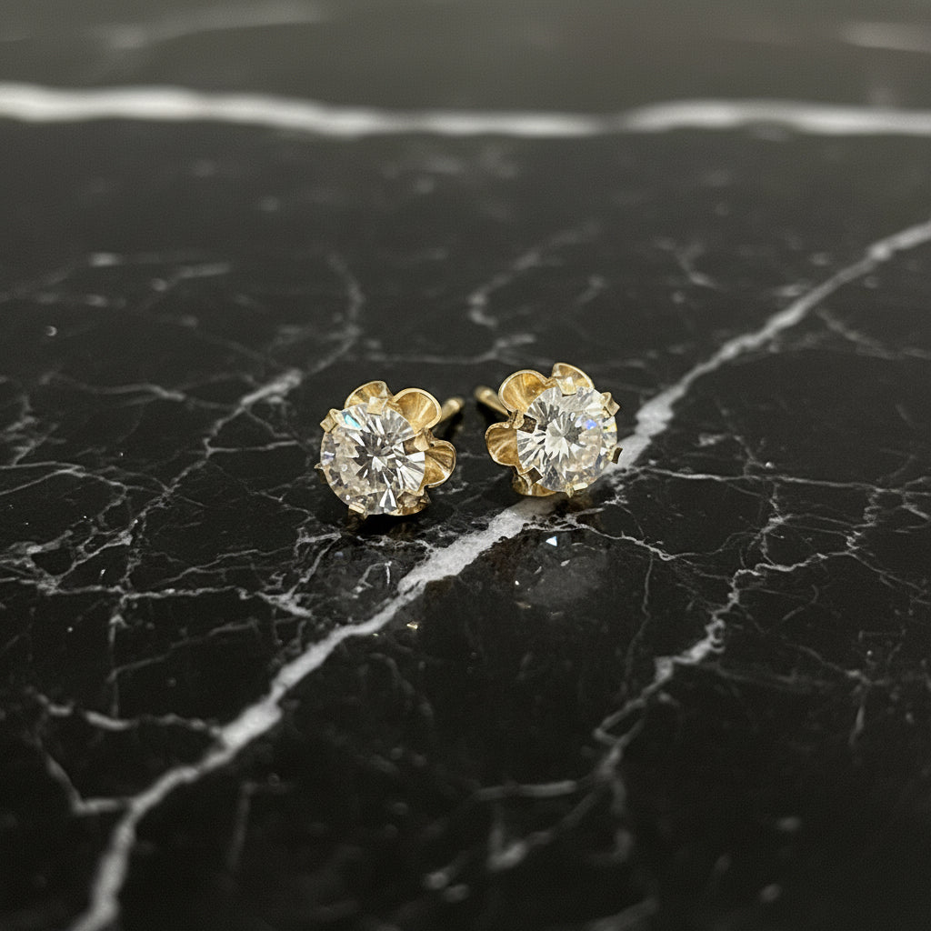 14K Yellow Gold Buttercup Setting 5mm VVS Moissanite Stud Earrings