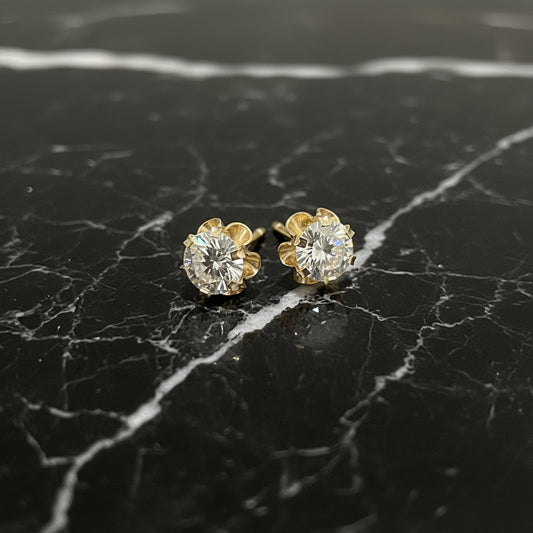14K Yellow Gold Buttercup Setting 5mm VVS Moissanite Stud Earrings