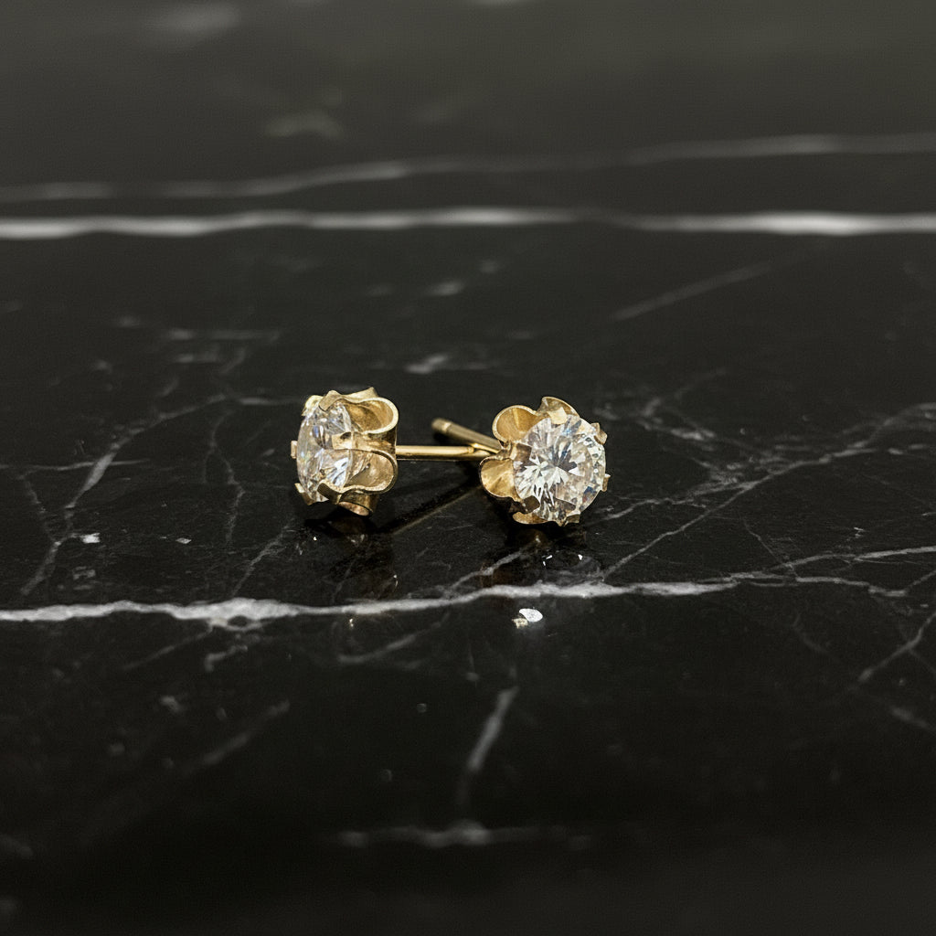 14K Yellow Gold Buttercup Setting 5mm VVS Moissanite Stud Earrings