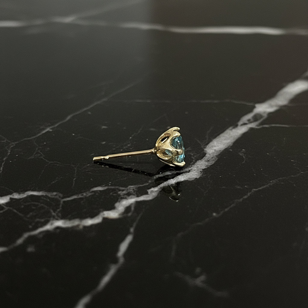 10K Yellow Gold 1.00 CTW VVS Blue Moissanite 5mm Handmade Stud Earrings With Tulip Setting