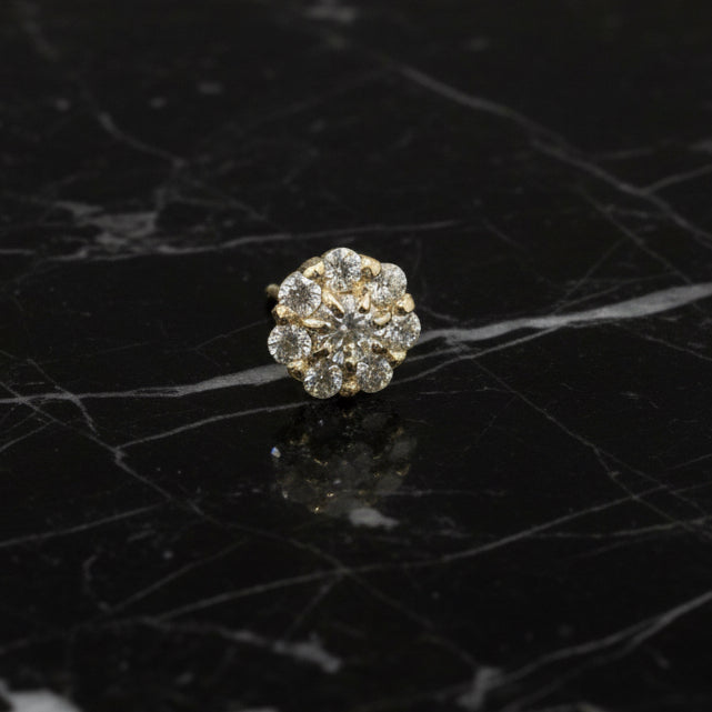 14K Yellow Gold Handmade Cluster Moissanite Stud Earrings 2.20 CTW 7mm Diameter