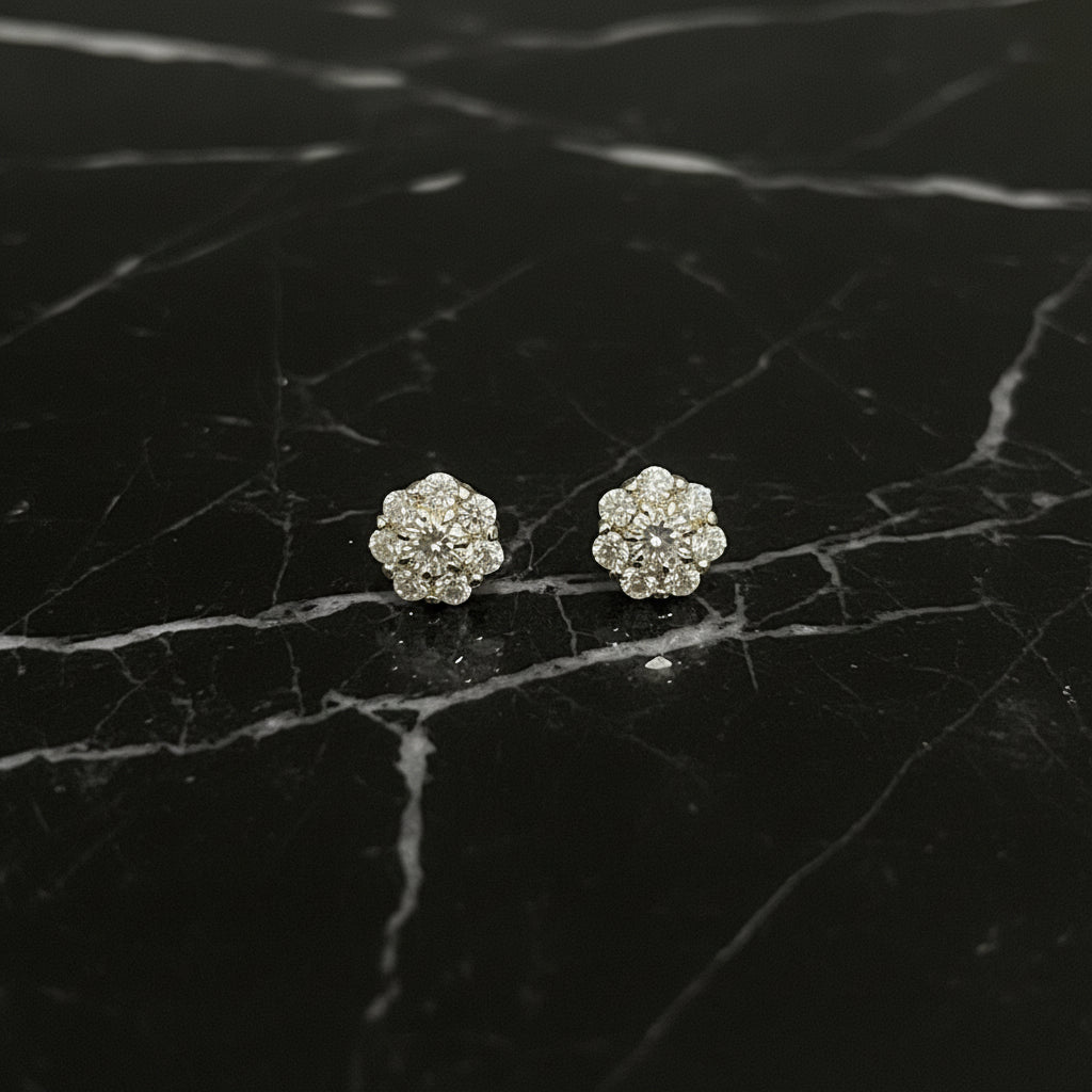 14K Yellow Gold Handmade Cluster Moissanite Stud Earrings 2.20 CTW 7mm Diameter