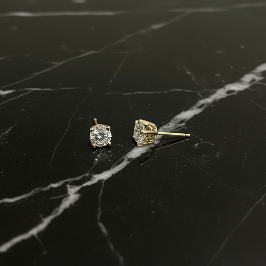 10k Yellow Gold Scroll Setting Moissanite 1 CTW 5mm Stud Earrings