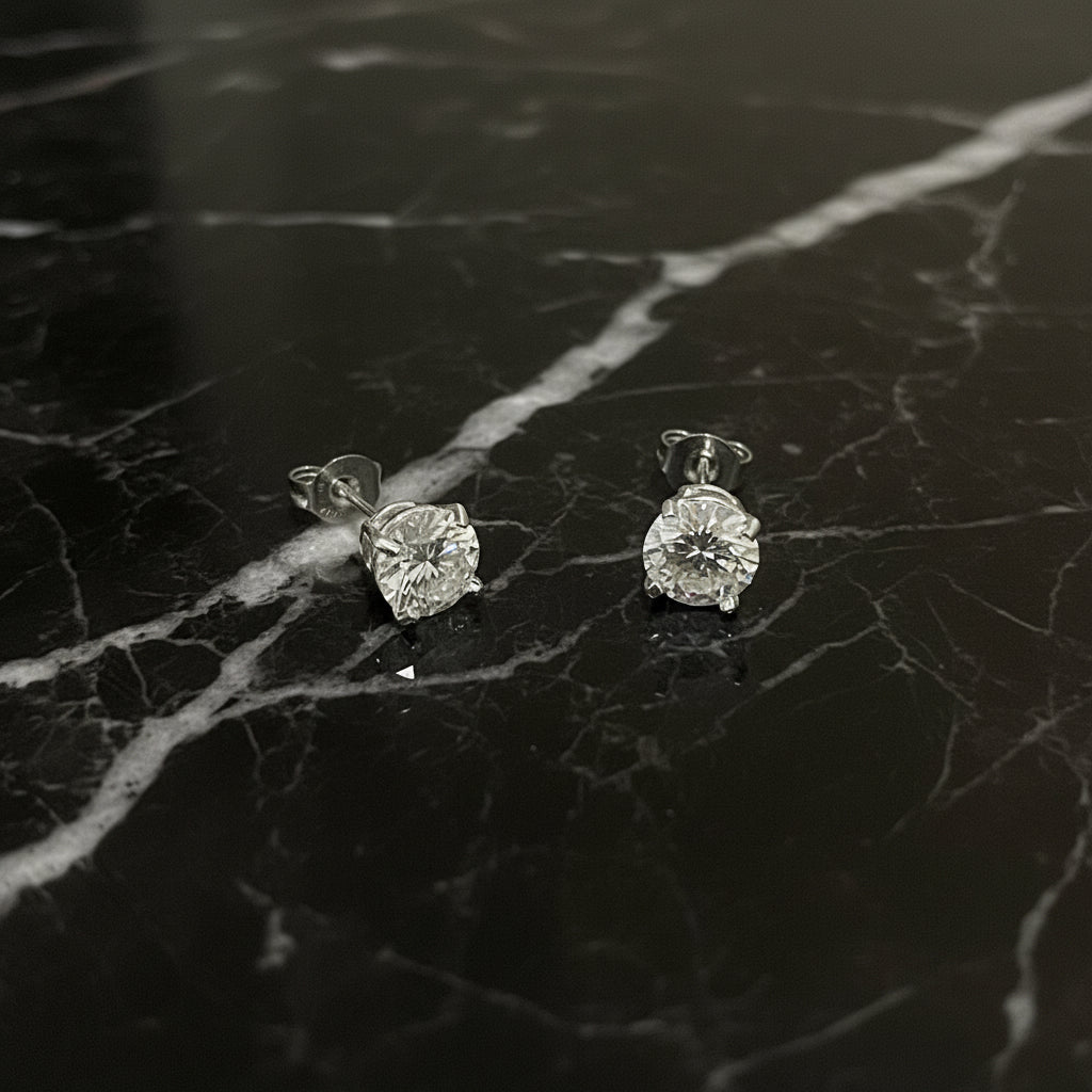 925 Sterling Silver 6.5mm Clear Moissanite Rhodium Plated Stud Earrings