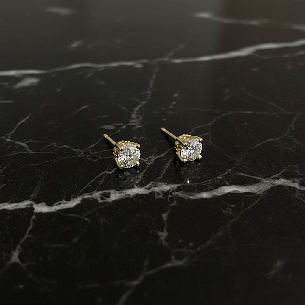 10k Yellow Gold Scroll Setting E-F Lab Diamond 1 CTW 5mm Stud Earrings