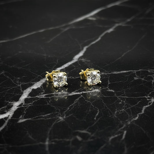 14K Yellow Gold Prong Basket Setting E-F Lab Diamond 1 CTW 5MM Handmade Stud Earrings