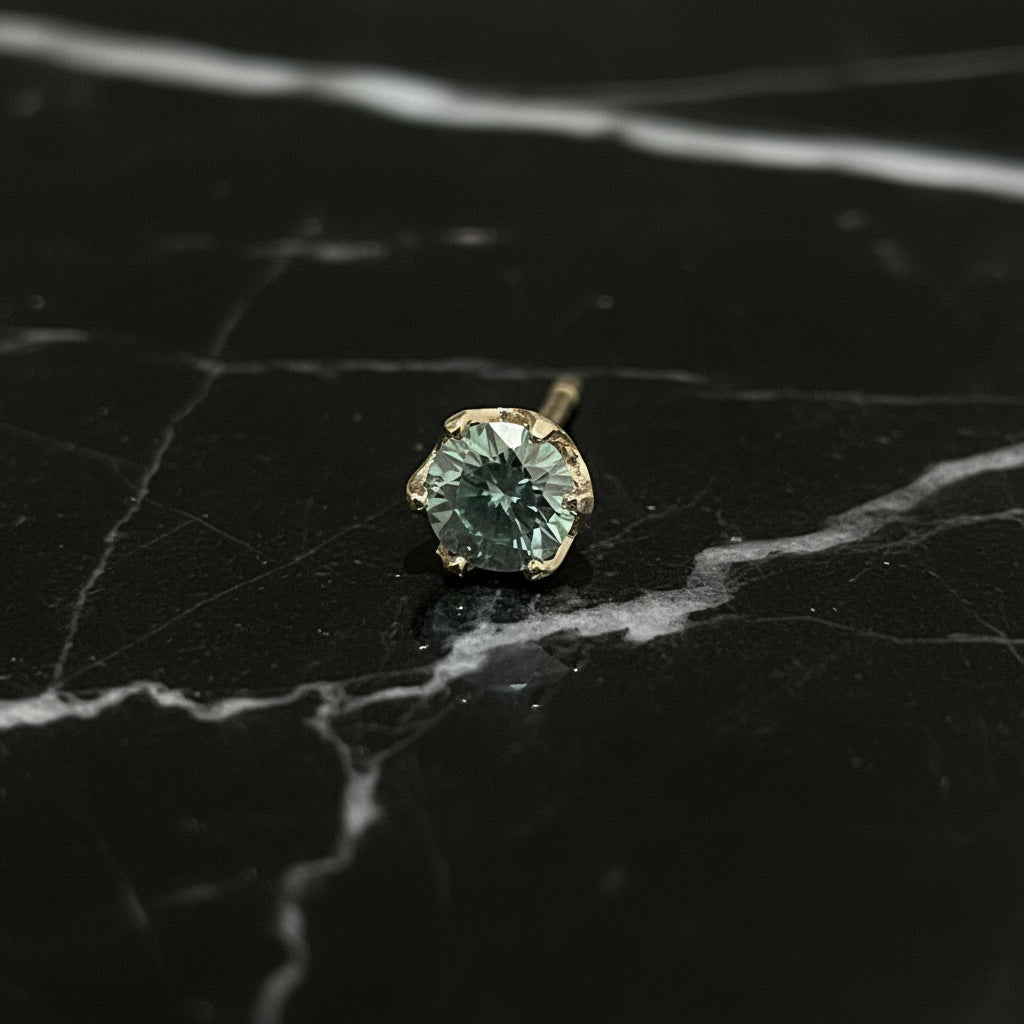 10K Yellow Gold 1.00 CTW VVS Blue Moissanite 5mm Handmade Stud Earrings With Tulip Setting