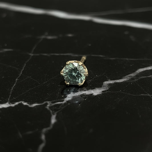 10K Yellow Gold 1.00 CTW VVS Blue Moissanite 5mm Handmade Stud Earrings With Tulip Setting