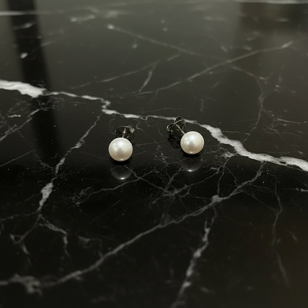 925 Sterling Silver 5mm White Freshwater Pearls Stud Earrings