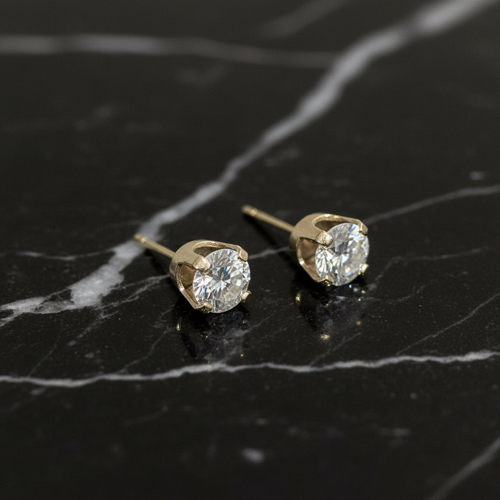 10K Yellow Gold 1.00 CTW 5mm VVS Moissanite Handmade Elegant Prong Stud Earrings
