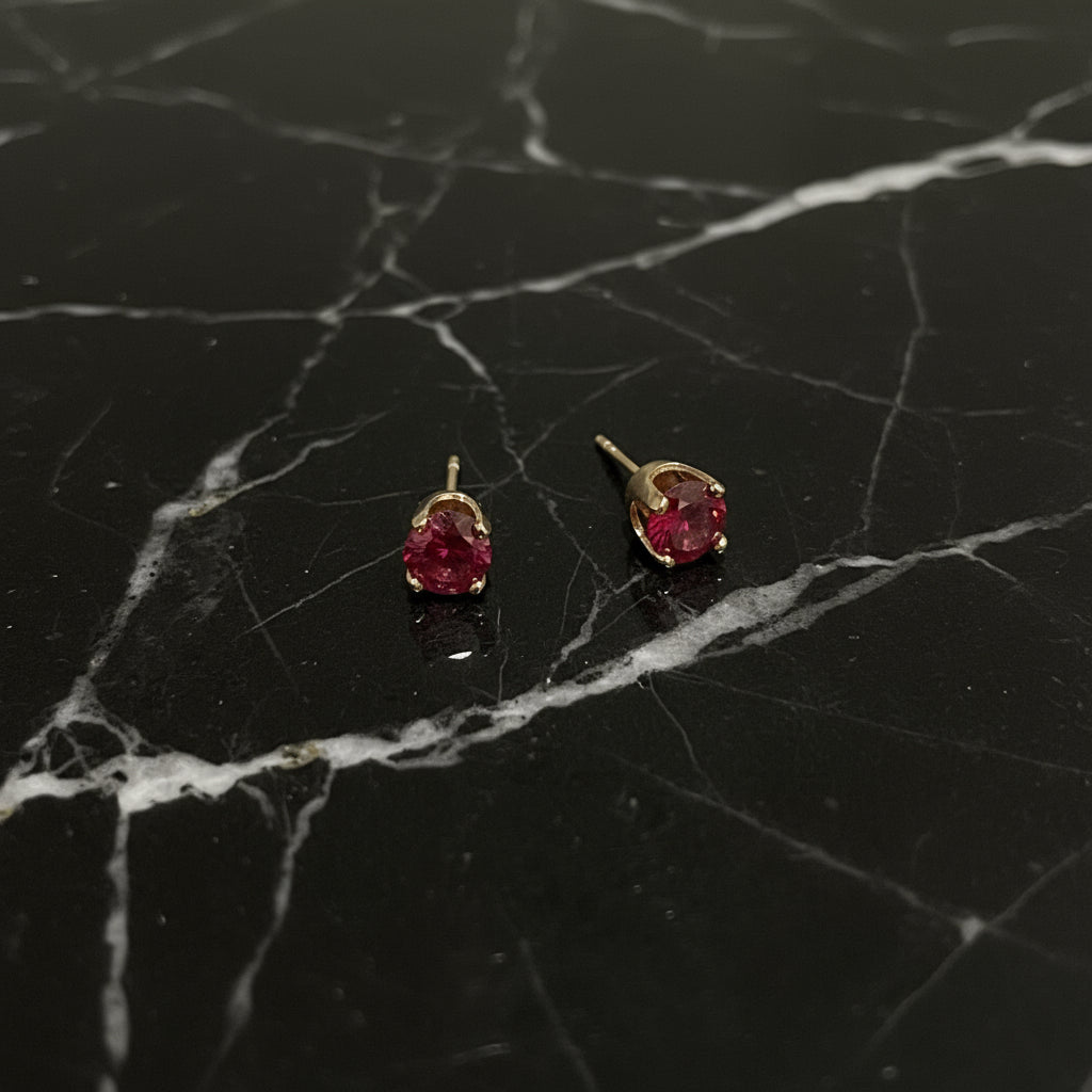 10K Yellow Gold 1.00 CTW VVS Red Moissanite 5mm Handmade Stud Earrings