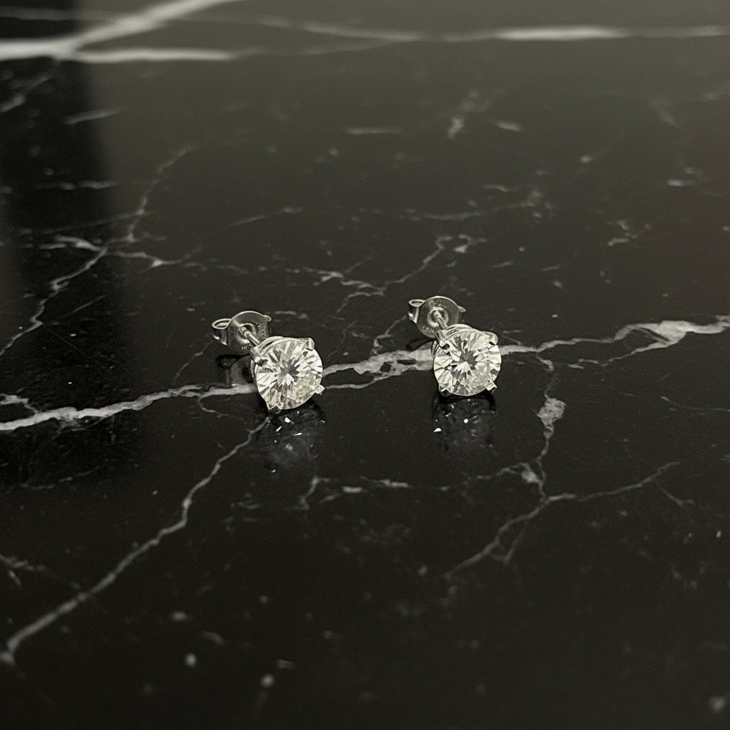 925 Sterling Silver 6.5mm Clear Moissanite Rhodium Plated Stud Earrings