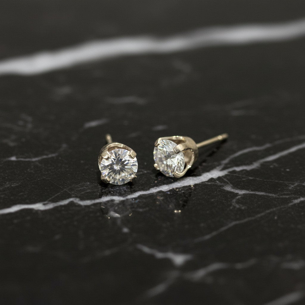 10K Yellow Gold 1.00 CTW 5mm VVS Moissanite Handmade Elegant Prong Stud Earrings