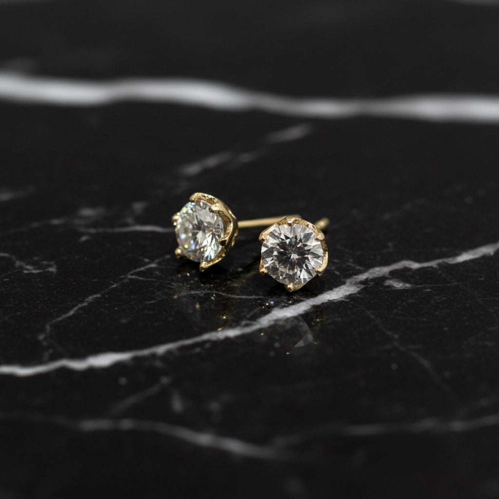 10K Yellow Gold 1.00 CTW VVS Moissanite 5mm Handmade Stud Earrings With Tulip Setting