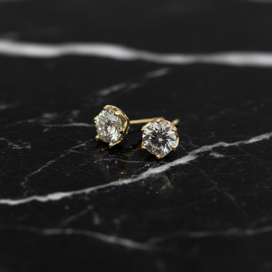 10K Yellow Gold 1.00 CTW VVS Moissanite 5mm Handmade Stud Earrings With Tulip Setting