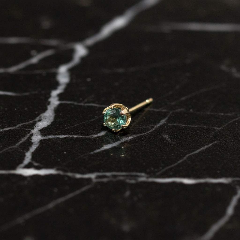 10K Yellow Gold 1.00 CTW VVS Blue Moissanite 5mm Handmade Stud Earrings With Tulip Setting