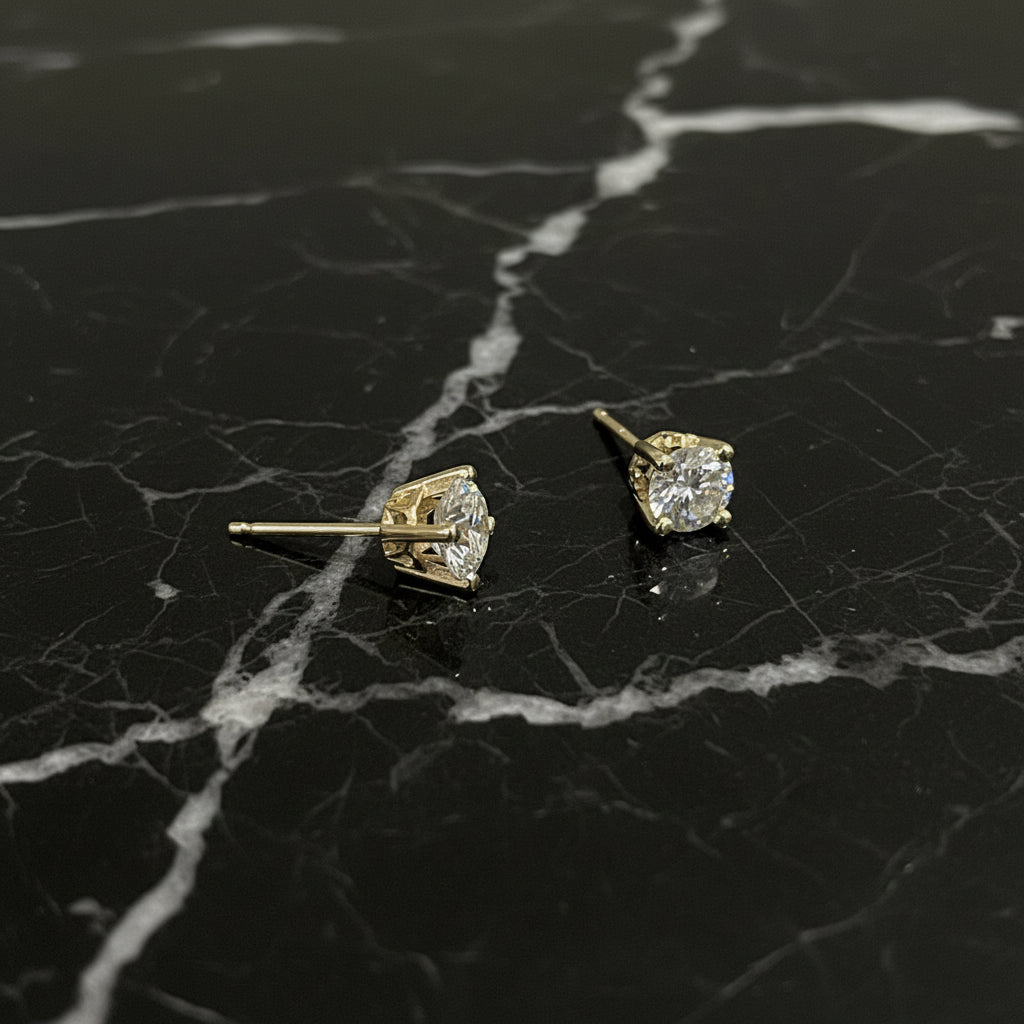 10k Yellow Gold Scroll Setting E-F Lab Diamond 1 CTW 5mm Stud Earrings