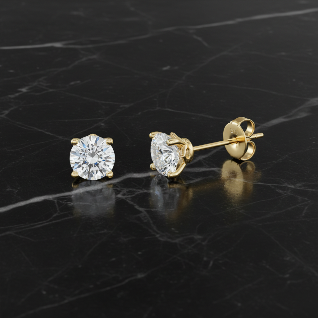 14K Yellow Gold Princess Setting Moissanite 1 CTW 5MM Stud Earrings