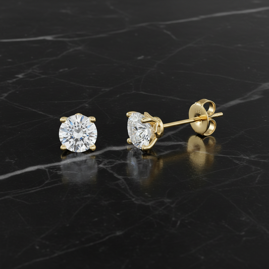 14K Yellow Gold Princess Setting Moissanite 1 CTW 5MM Stud Earrings