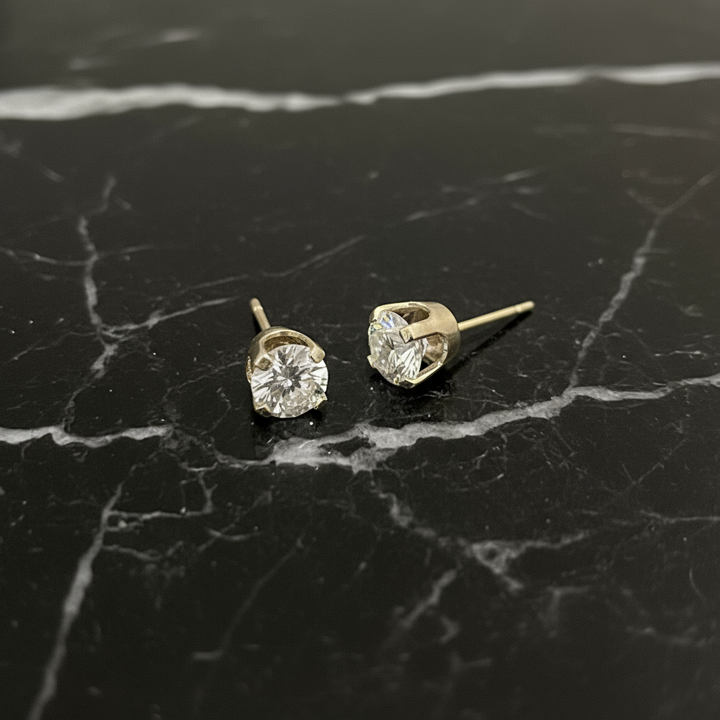 10K Yellow Gold 1.00 CTW 5mm VVS Moissanite Handmade Elegant Prong Stud Earrings