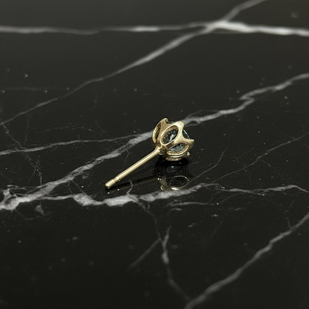 10K Yellow Gold 1.00 CTW VVS Blue Moissanite 5mm Handmade Stud Earrings With Tulip Setting