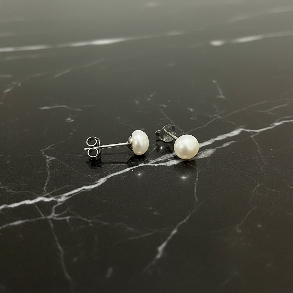 925 Sterling Silver 5mm White Freshwater Pearls Stud Earrings