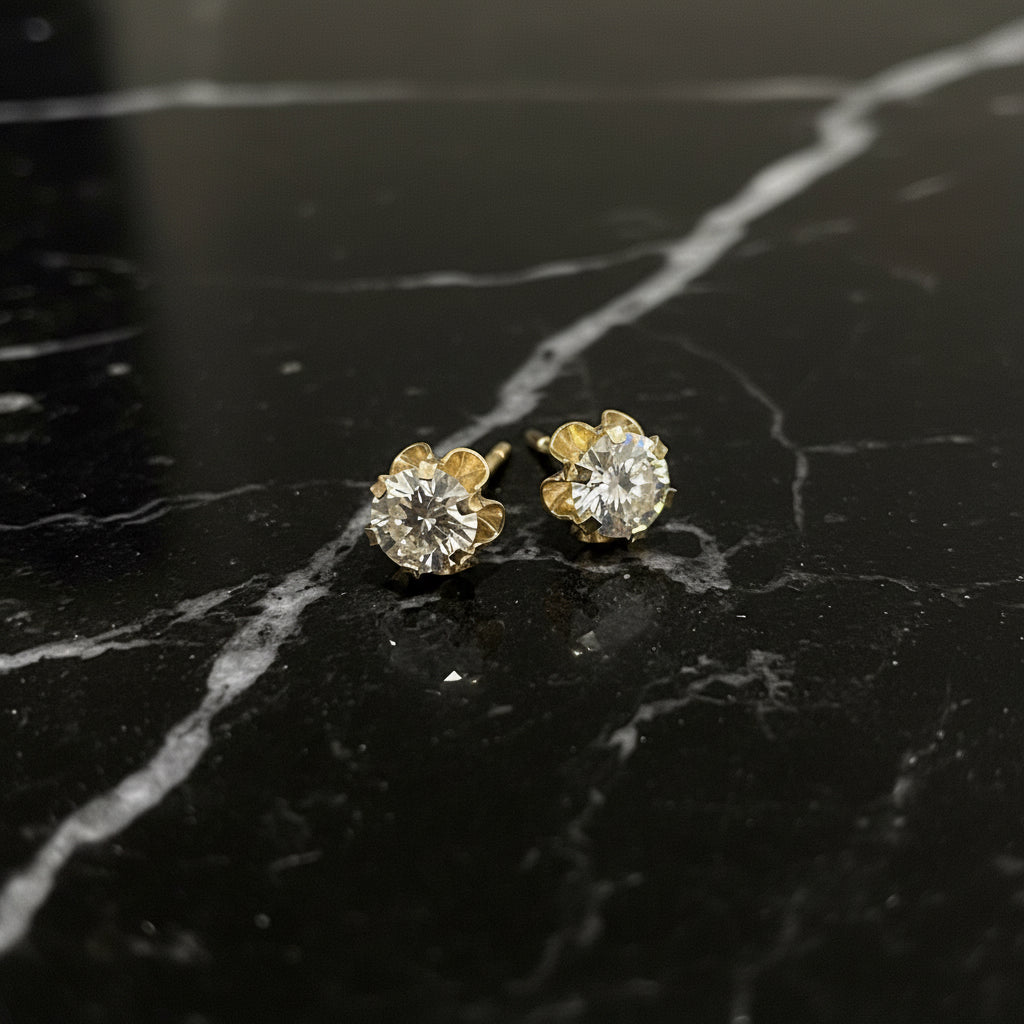 14K Yellow Gold Buttercup Setting 5mm VVS Moissanite Stud Earrings