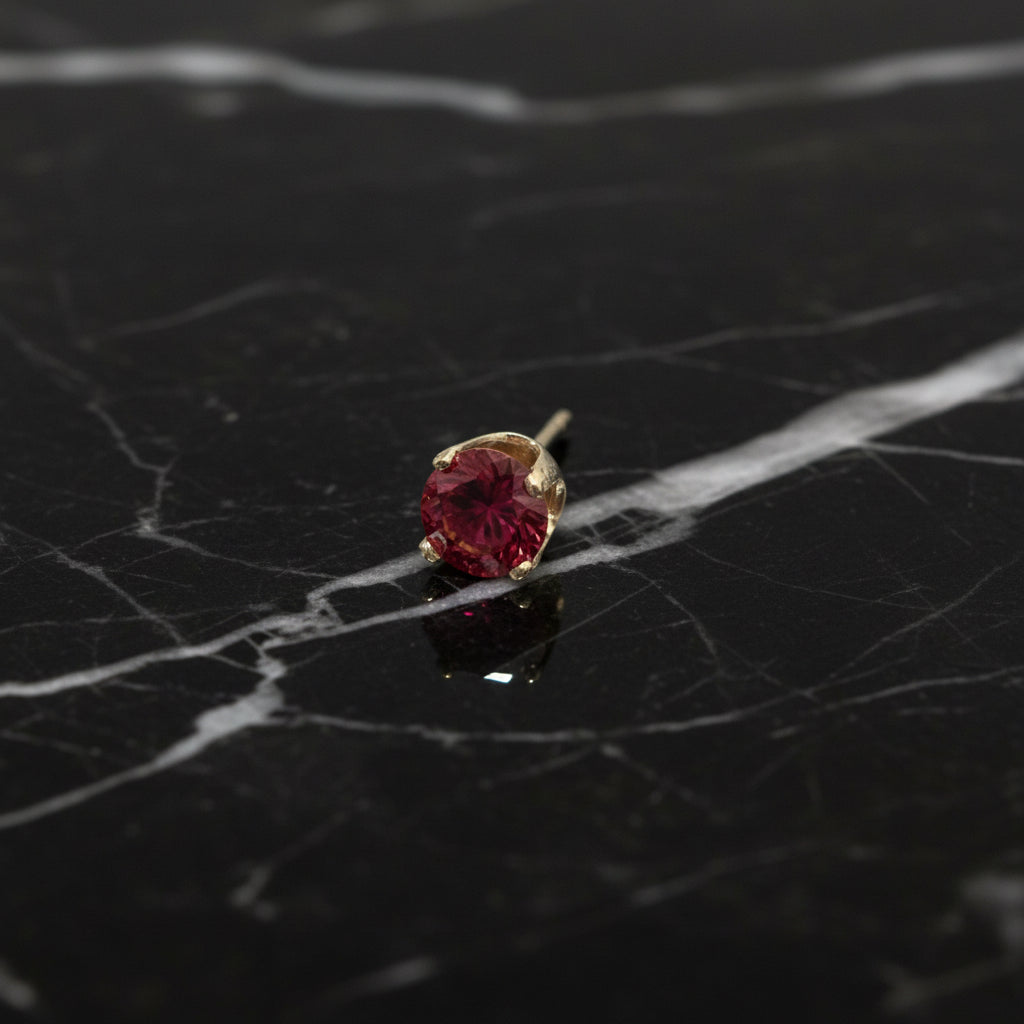 10K Yellow Gold 1.00 CTW VVS Red Moissanite 5mm Handmade Stud Earrings