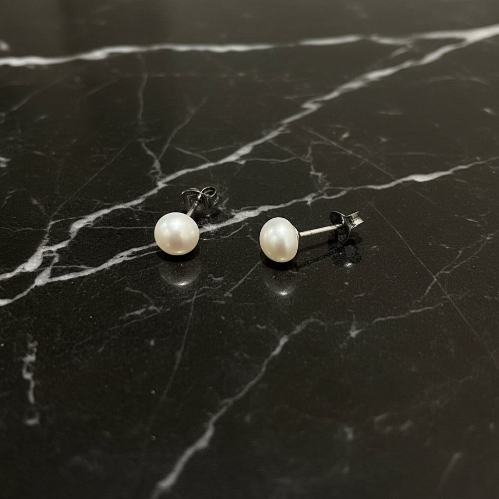 925 Sterling Silver 5mm White Freshwater Pearls Stud Earrings